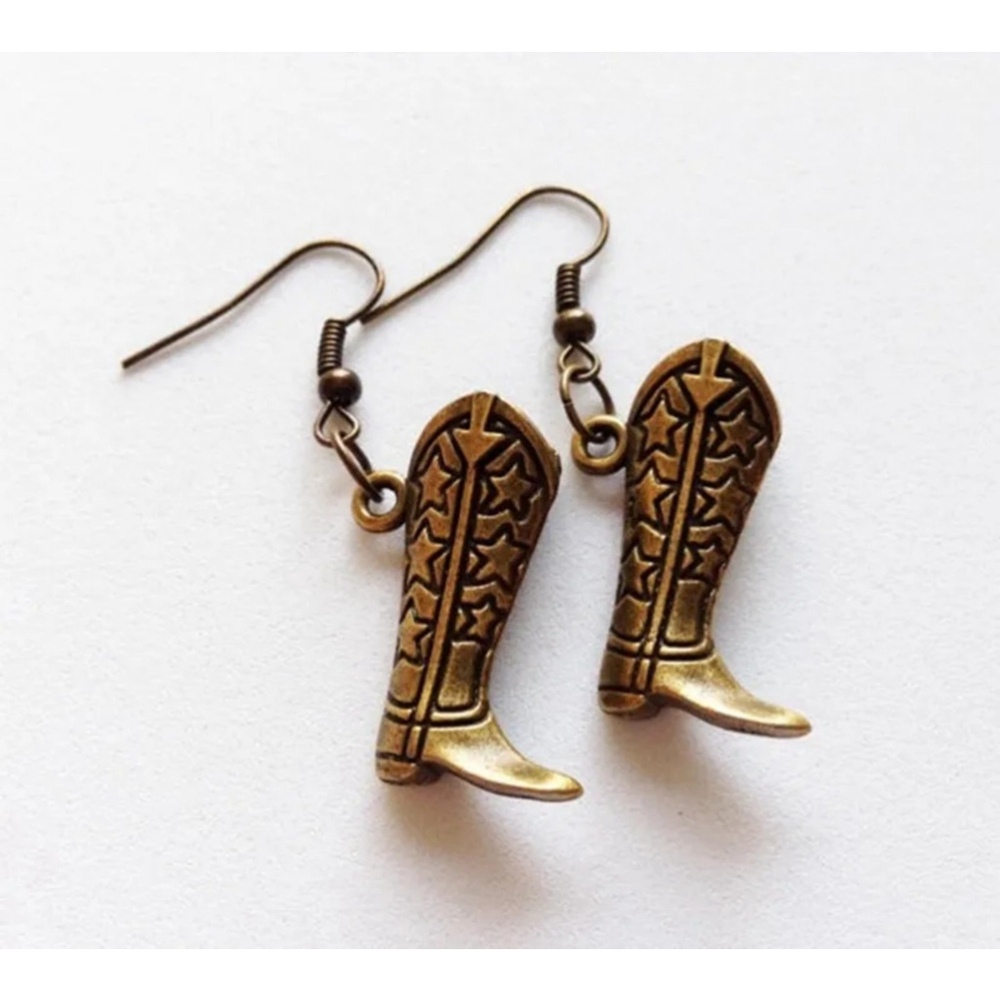 Western Style Cowboy Boots Earrings In Bronze